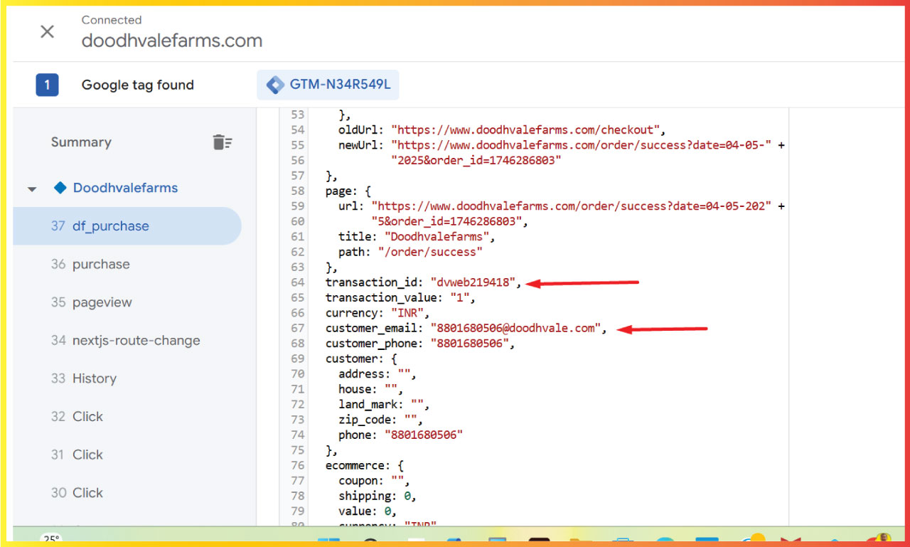 Datalayer create for Doodhvalefarms